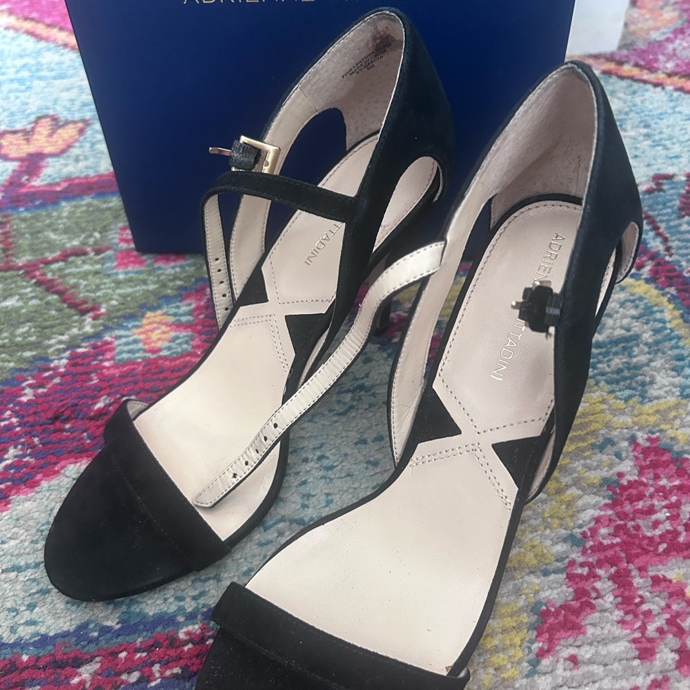 Adrienne Vittadini Black Sued Strappy Heels